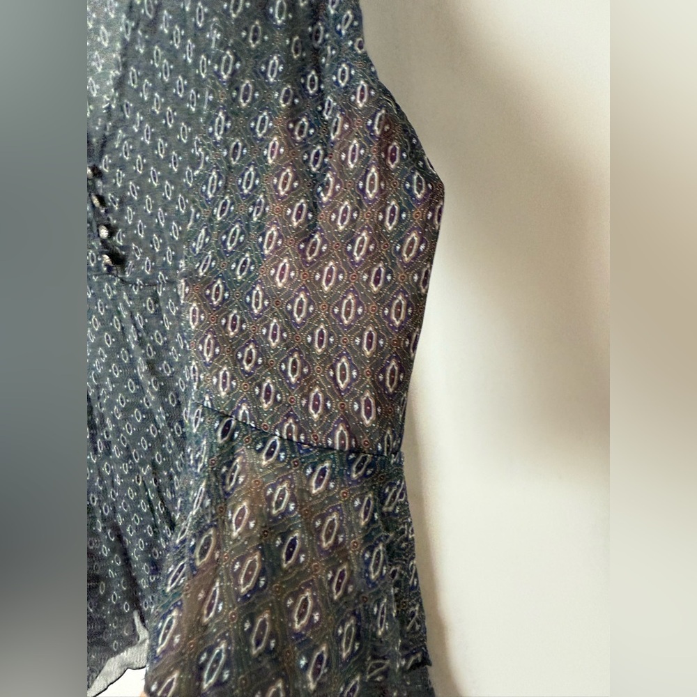 Vintage Y2K Sheer Asymmetrical Flowy Boho Printtd Top - Picture 12 of 14